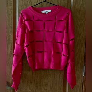 Bright Hot Pink Ribbed Crewneck Sweater